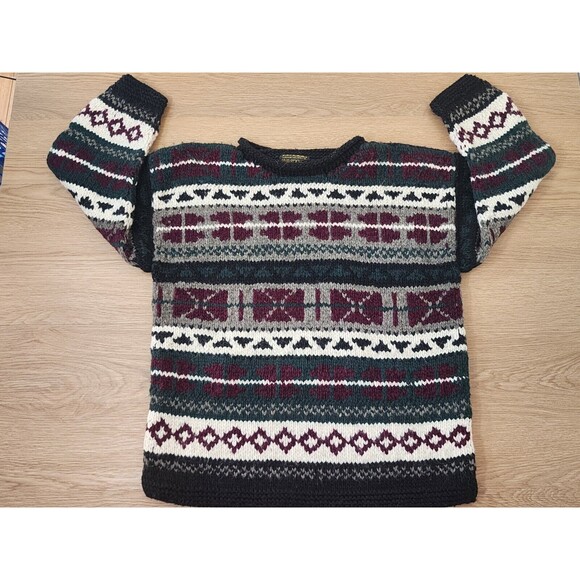 VINTAGE Rey Wear Sweater Mens XL Wool Handmade Nordic Geometric Ski - Picture 9 of 12